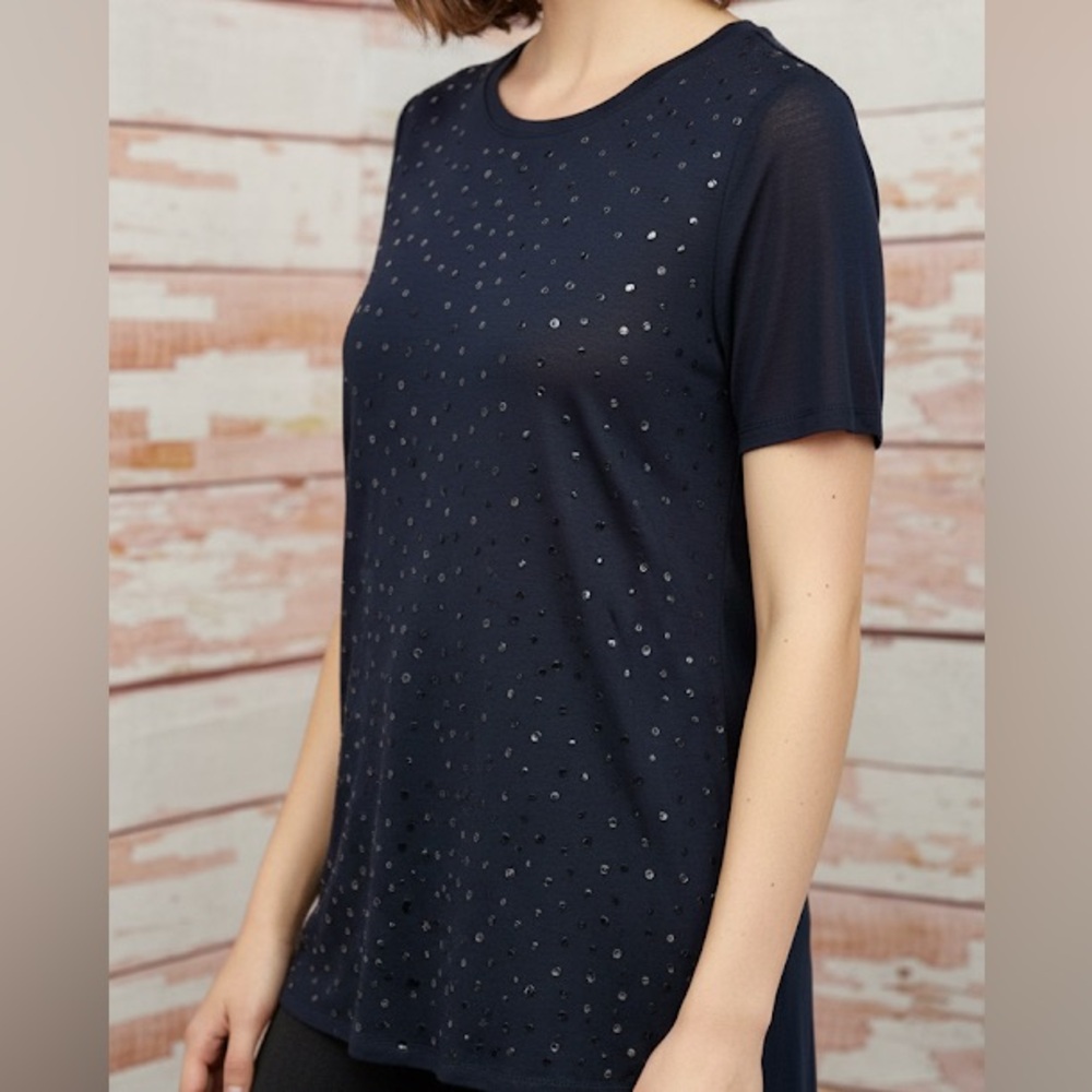 NEW Ann Taylor Navy Blue Sequin T Shirt